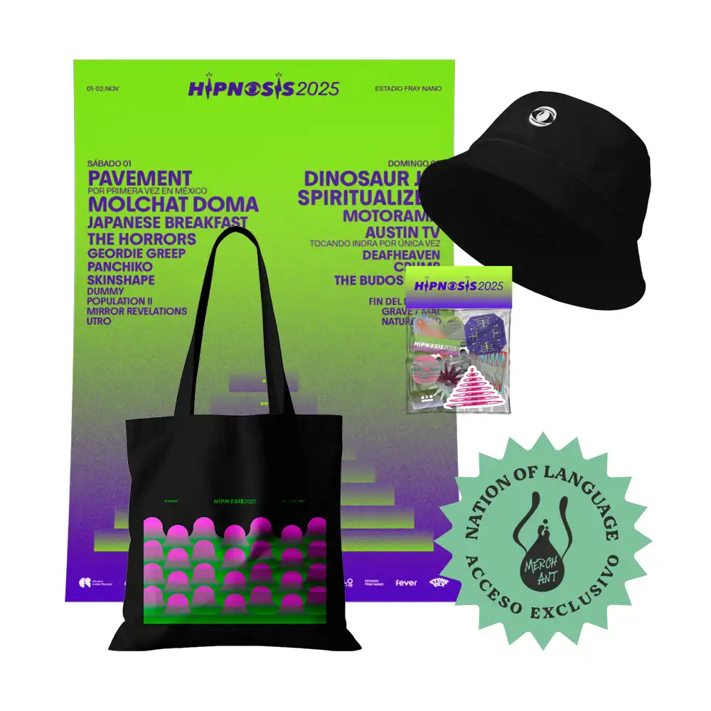 Póster Hipnosis 2025 + Tote Bag Hipnosis 2025 + Sticker Pack Hipnosis 2025 + Bucket Hipnosis 2025 + Acceso exclusivo al show de Nation of Language este 19 de febrero